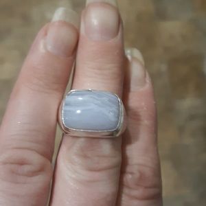 New Men's Blue Lace Agate 925 Silver Ring.